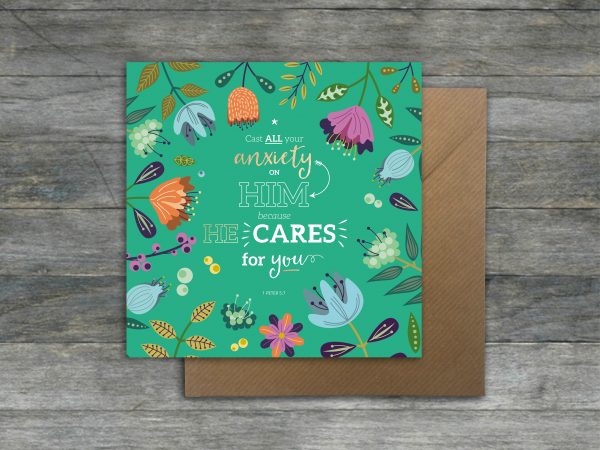 'Cast all your anxiety on Him' (1 Peter 5:7) Greetings card