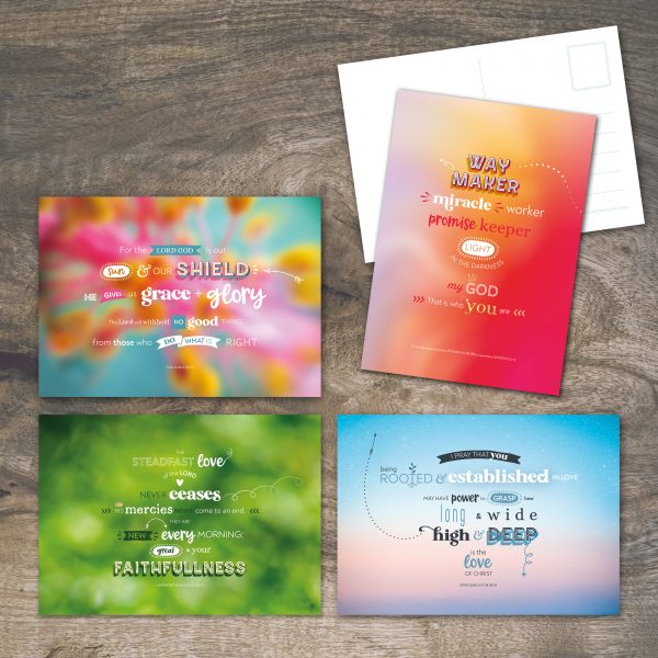 Pack of 4 encouragement Bible verse A6 postcards (abstract)